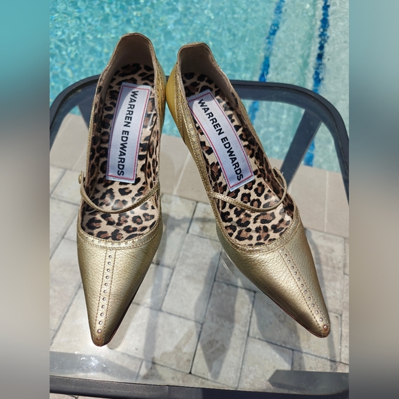 Warren Edwards Metallic Gold Pointed Toe Pumps - Picture 3 of 3